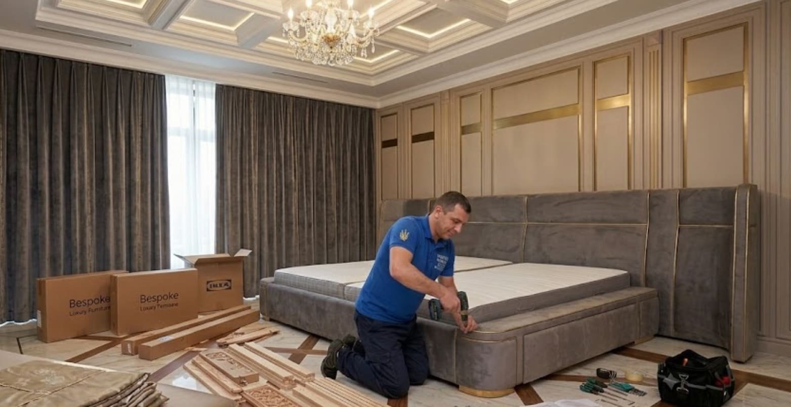 професійне збирання ліжка інженерами меблевої компанії