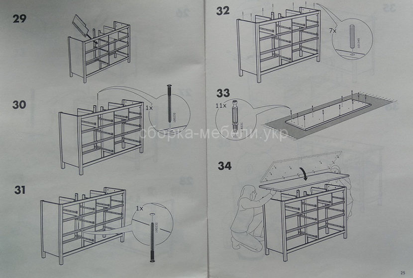 Схема сборки комода 3 ящика
