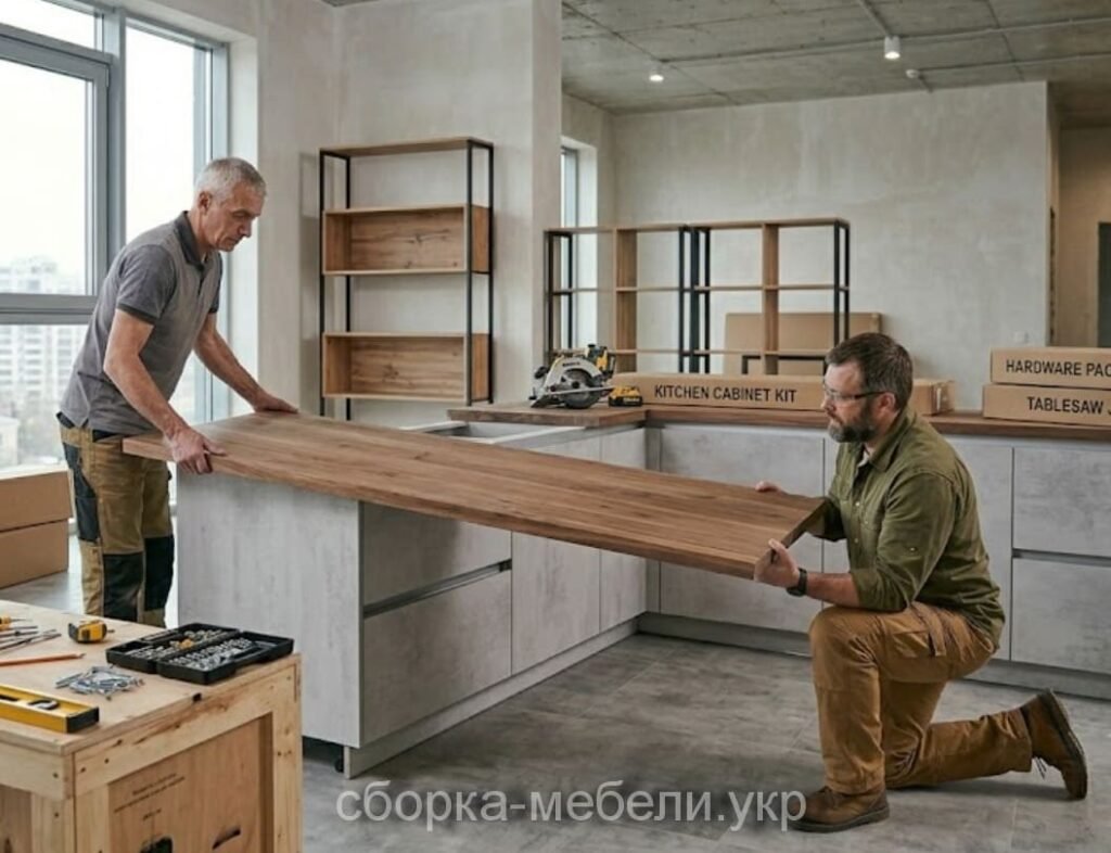 Збирання вбудованої кухні та врізання техніки майстрами у Вишневому